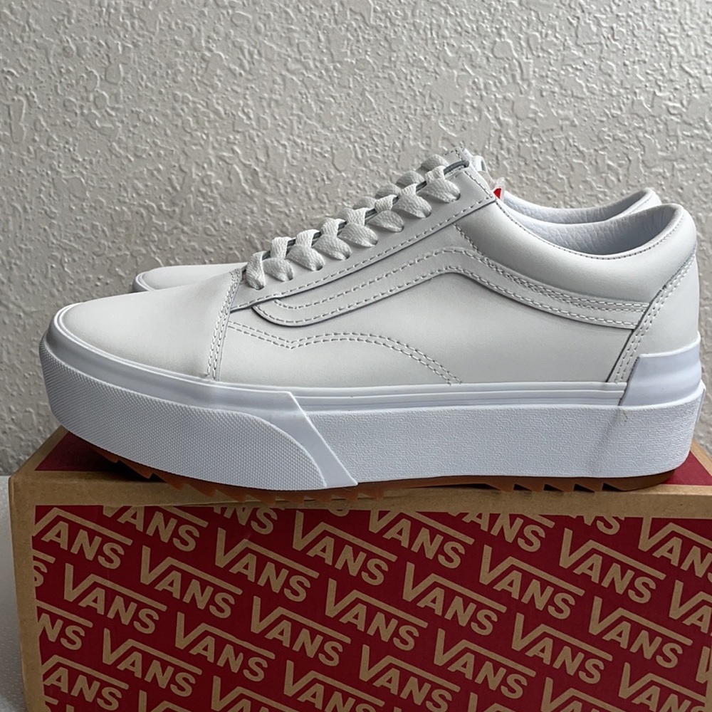 Vans White Platform Old Skool Women's Sneakers - Picture 6 of 11